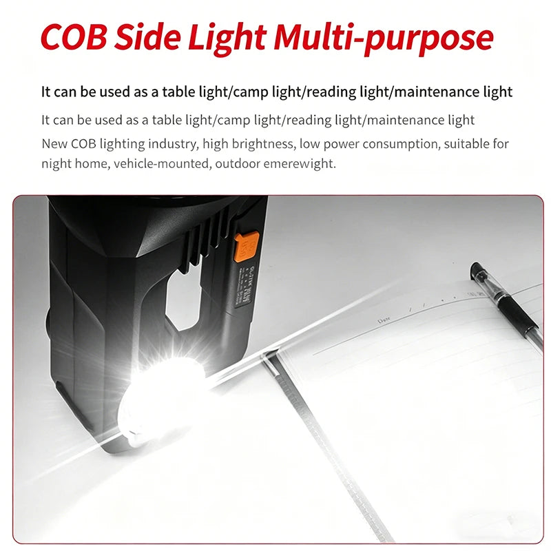 Rechargeable LED Handheld Spotlight Super Bright Searchlight with COB Side Light USB Power Bank Function Waterproof Flashlight Oasis Select