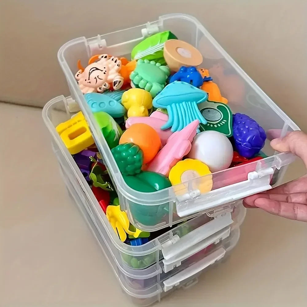 4-layer Transparent Plastic Storage Box Cover Partitioned Drawer Storage Box Building Block Storage Box Portable Storage Box Oasis Select