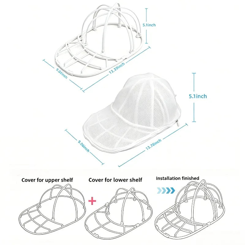 Upgraded 2-Layer Hat Washing Cage + Mesh Laundry Bag Set, Anti-Deformation Baseball Cap Washer Protector Frame, Machine Washable Oasis Select