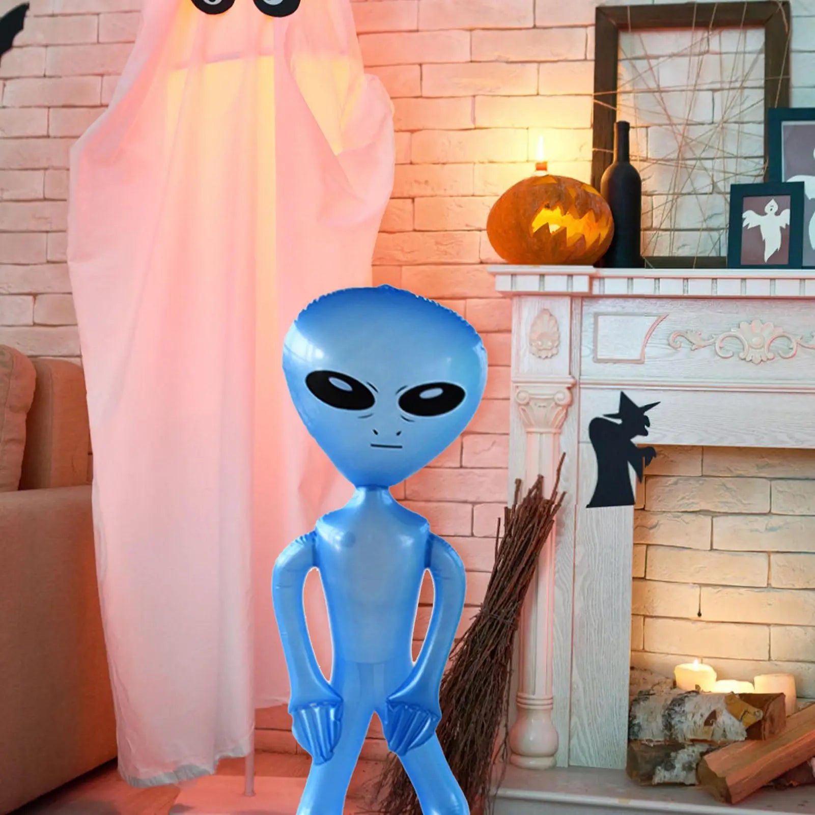 90cm Green Alien Inflate 35Inch Jumbo Green Alien Halloween Decorations Alien Balloons Photo Prop Blow up Alien for Halloween Oasis Select
