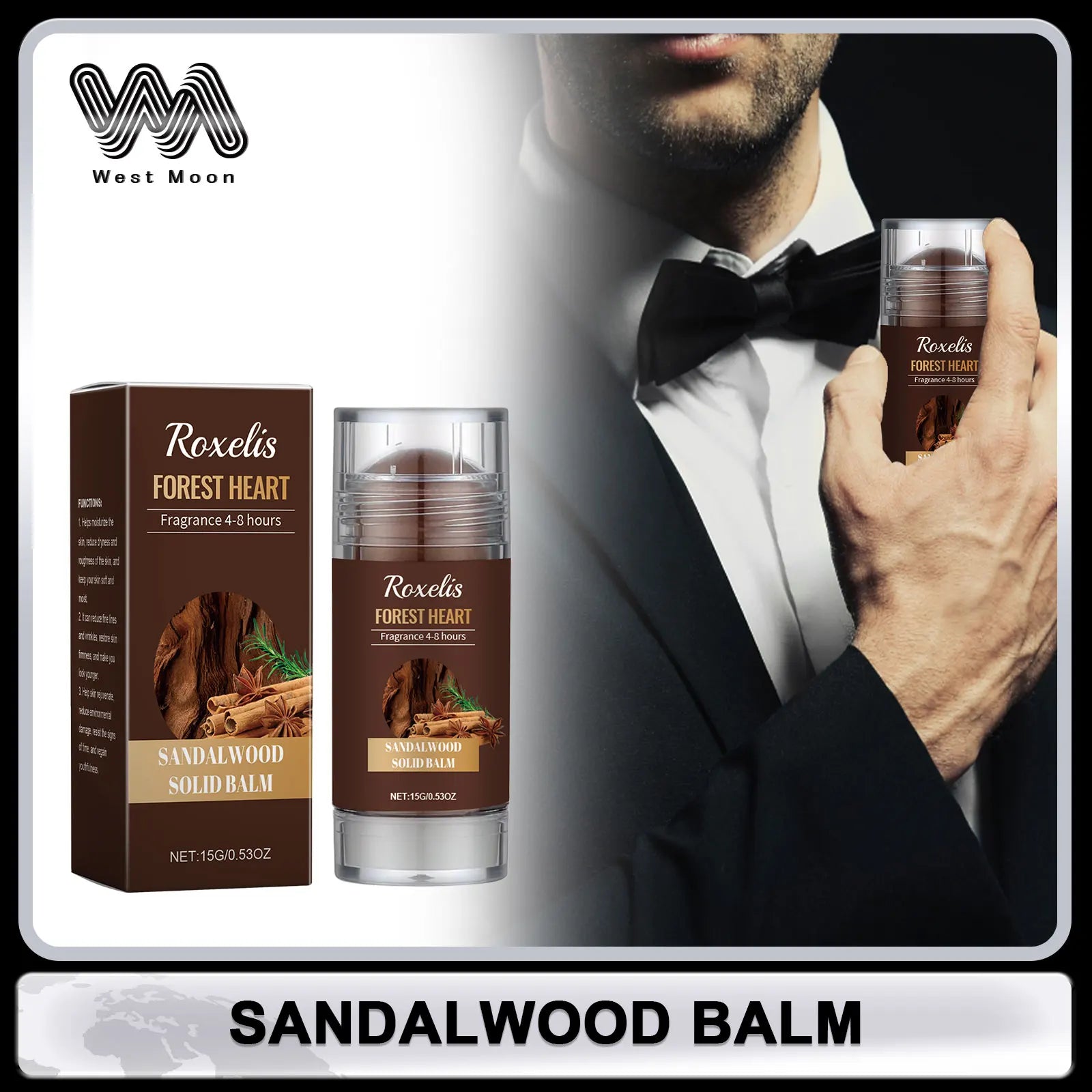 Sandalwood Solid Perfume for Men Woody Light Perfume Balm Long Lasting Fragrance Show Charms Odor Remover Deodorant Solid Balms Oasis Select