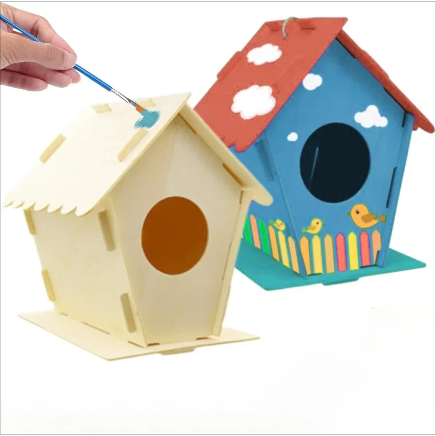 Wooden Mini Miniature Doll House DIY Small House Kit Accessory Pet Supplies Hanging Birdhouse Hideouts for Outside Balcony Oasis Select