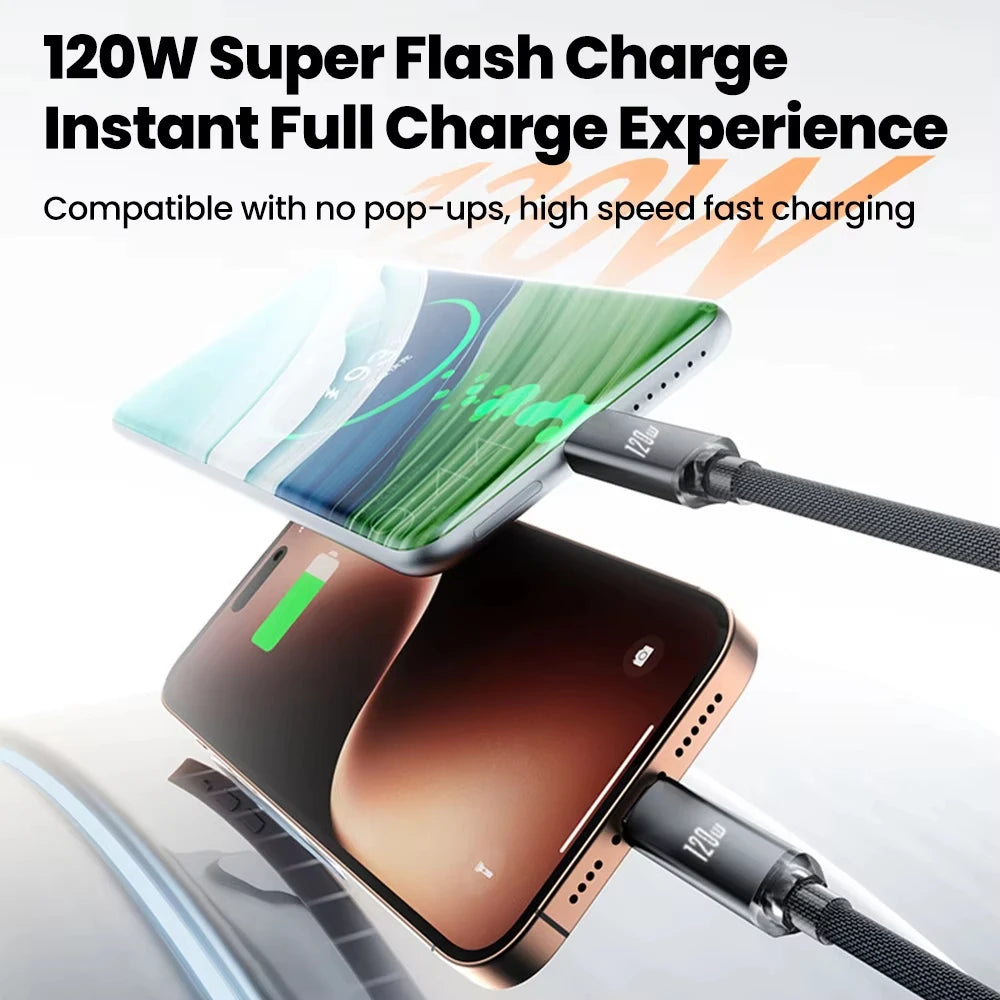 120W Spring USB Type C Cable Fast Charging For Huawei Xiaomi Mobile Phone Type C To USB C Cable For iPhone 15 16 Samsung Cable Oasis Select