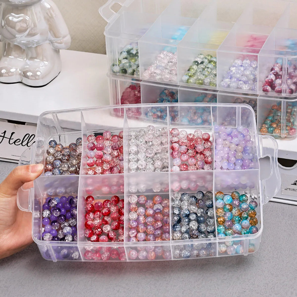 3-layer transparent storage box, stackable storage box, portable craft bead plastic box, jewelry storage box, storage tray Oasis Select