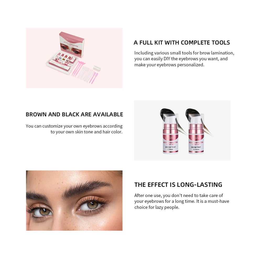 Eyebrow Lifting Kit and Tint Brow Lamination Perming Lotion Dye Tint Combination Brow Setting Eye Makeup Black Brown Oasis Select