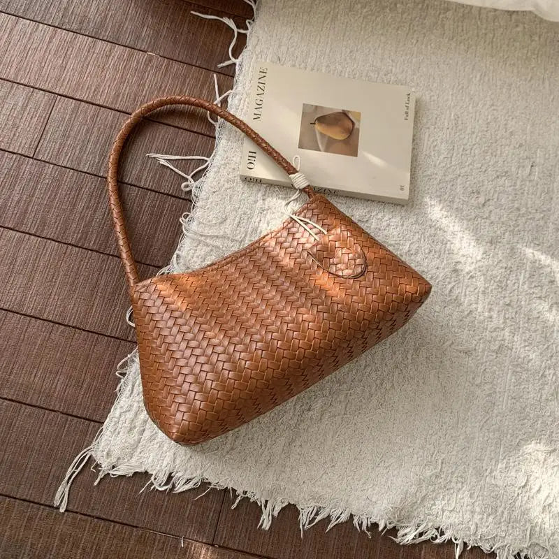 Retro Woven PU Shoulder Bag | Lightweight Magnetic Clasp