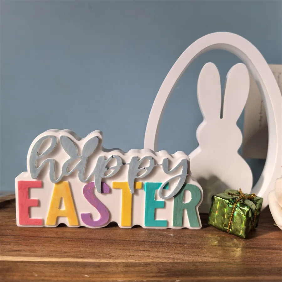 Rabbit Easter Letter Candle Silicone Mold Cute Rabbit Easter Gypsum Dropping Pendant Mold Oasis Select