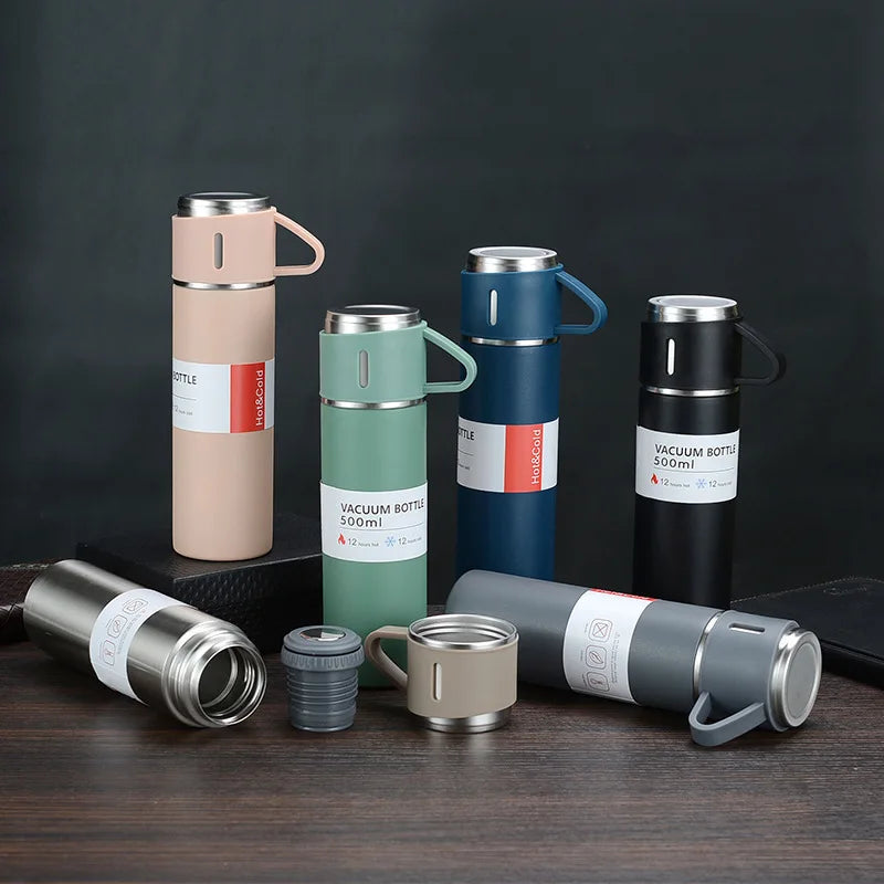 304 Stainless Steel Thermos Gift Set | 3 Lids, Hot & Cold