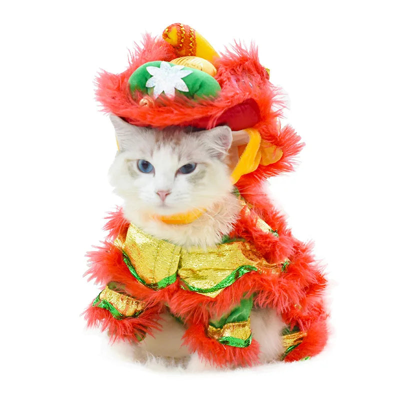 Funny and Mischievous Cat Costumes for Lion Dance Red Festive New Year Pet Clothing pet accessories Oasis Select