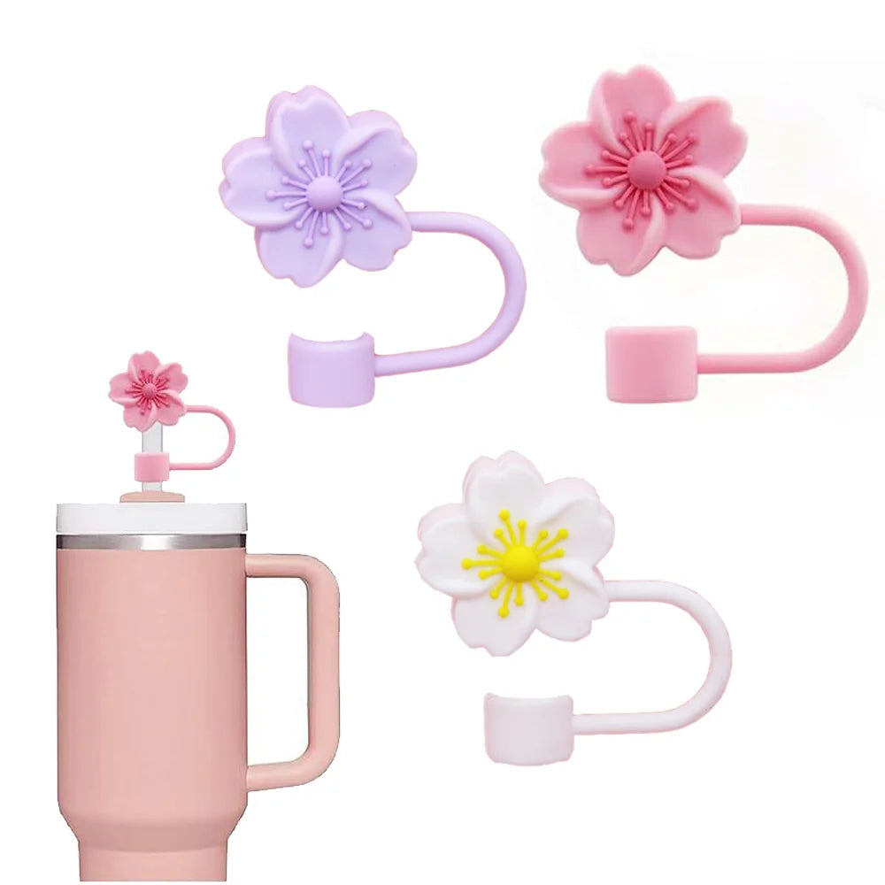 10mm/0.4in Flower Shape Straw Cover Compatible with Stanley 30&40 Oz Tumbler Soft Silicone Flower Straw Cover Straw Lid Oasis Select