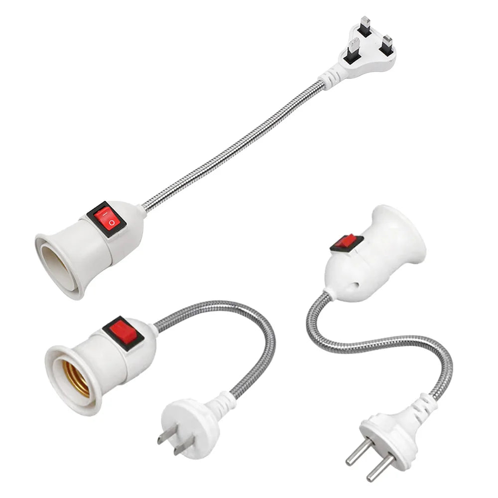 EU/UK/US Plug E27 Lamp Base Wall Flexible Holder Light Socket Converter Bases On/Off Book Light Adapter Plug Switch Oasis Select