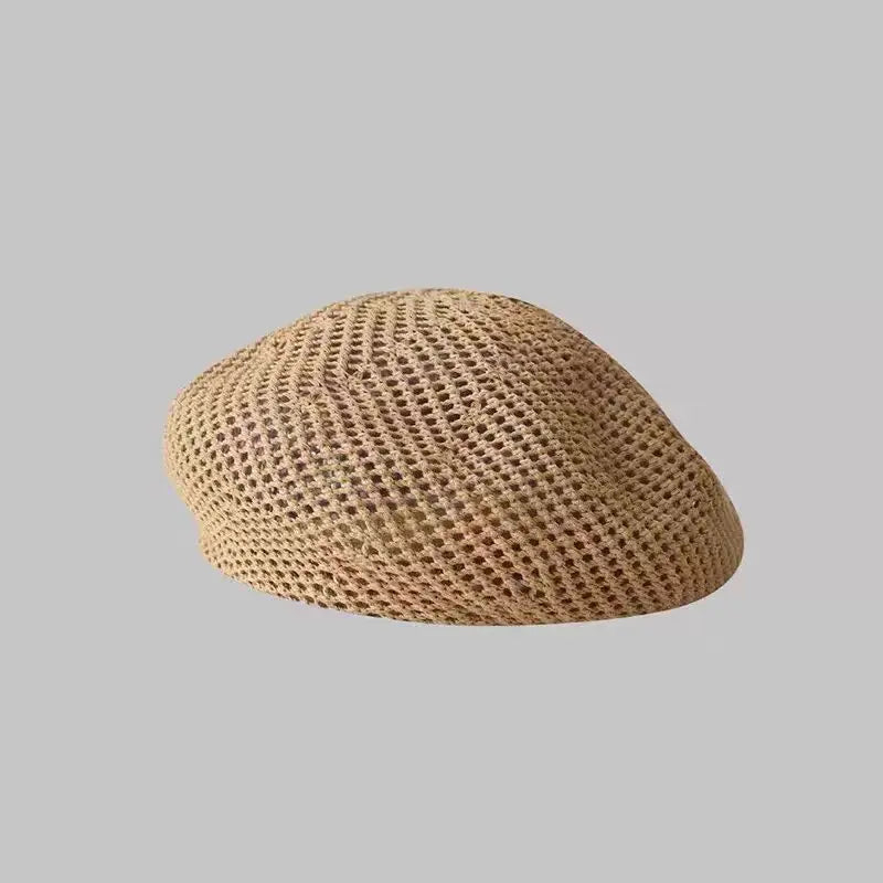 Spring Summer Hollow Breathable Pumpkin Hat, Retro Dome Beret, Lightweight Fashion Painter Cap, Casual Daily Headwear for Women Oasis Select Khaki