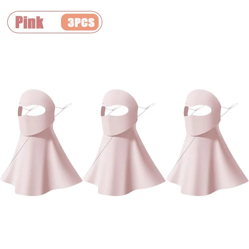 1-10PCS Ice Silk Face Mask Women Cooling Breathable UV Protection Eye Cover Summer Sun Mask Dustproof Stylish Face Gaiter Oasis Select Pink-3PCS
