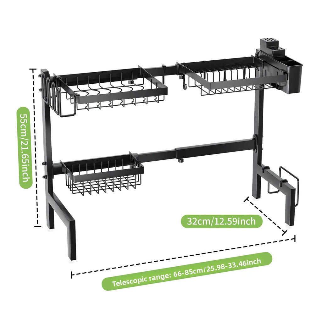Kitchen Shelf Sink Bowl Rack Tableware Drain Rack Multifunctional Household Dishwasher Kitchen Utensils Dish Storage Rack Oasis Select Black three baskets