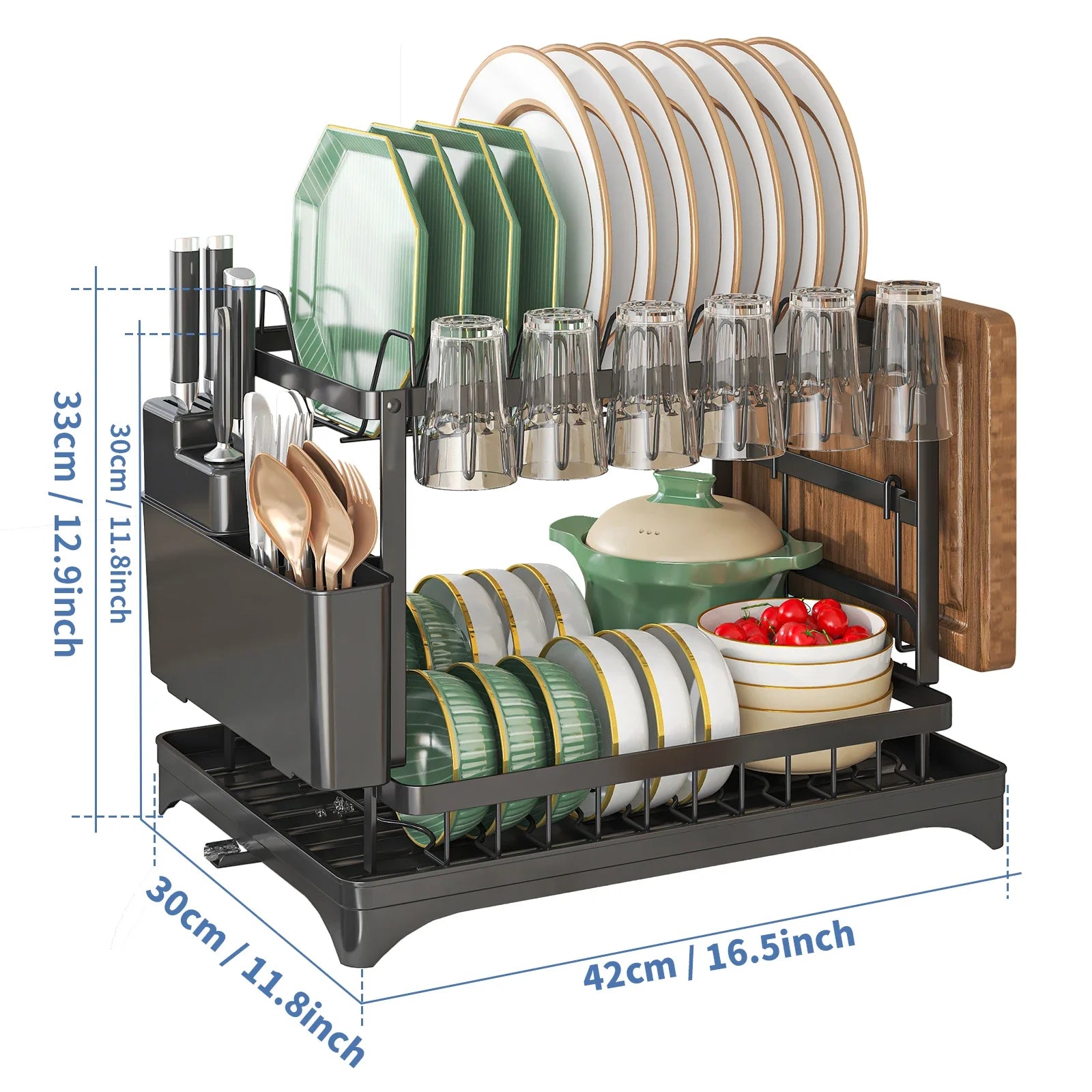 Stainless Steel Dish Rack | Hygienic & Residue-Free Drying | Premium Carbon Steel Construction | Space-Saving Kitchen Organizer Oasis Select black 2-tier