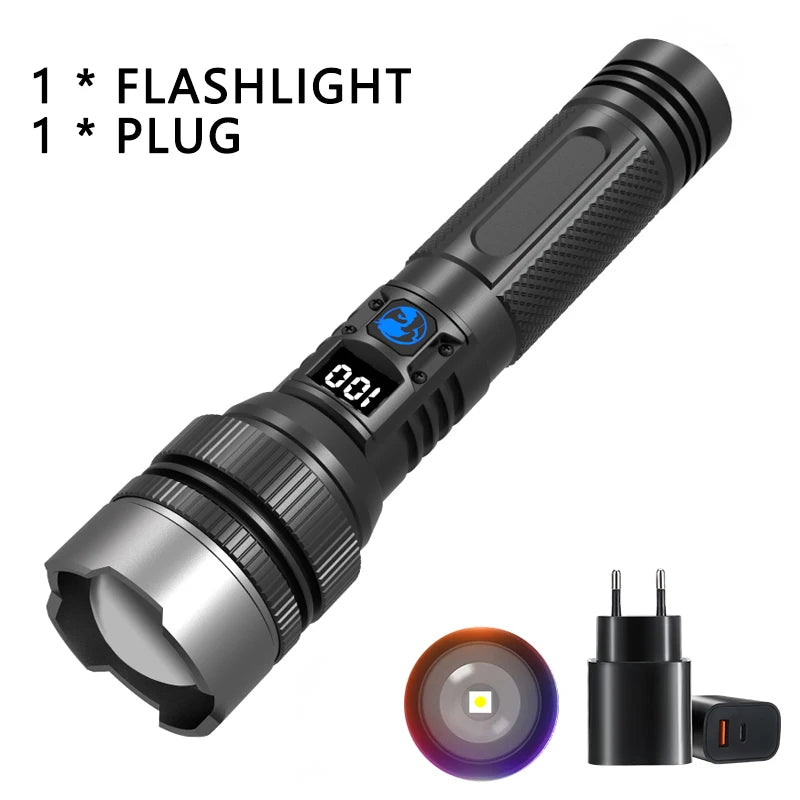 KDULIT LED Zoom Flashlight | Type-C Rechargeable & Digital Display