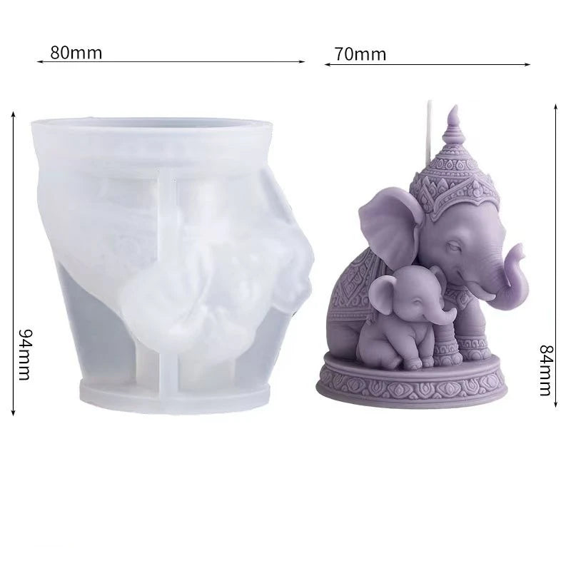 Thai Mother and Child Elephant Scented Candle Silicone Mold DIY Handmade Southeast Asian Style Ornament Silicone Mold Home Decor Oasis Select Elephant