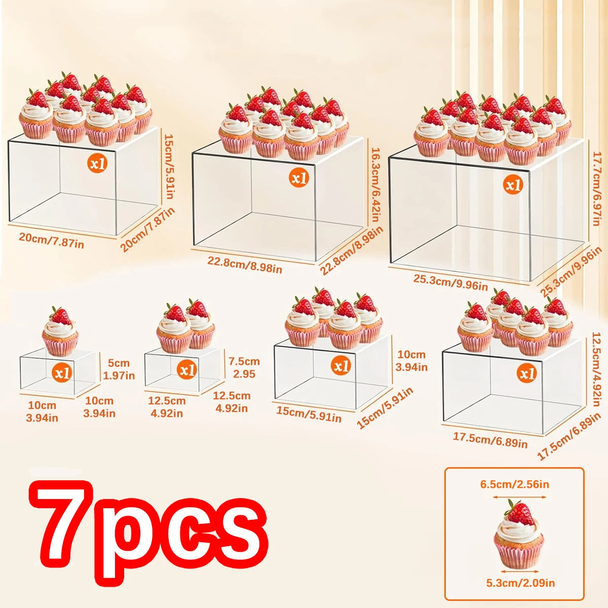 4/5/6/7/8pcs transparent acrylic 3D cube cake rack set for party dessert display ideal choice for party planners and sellers Oasis Select 7pcs-transparent