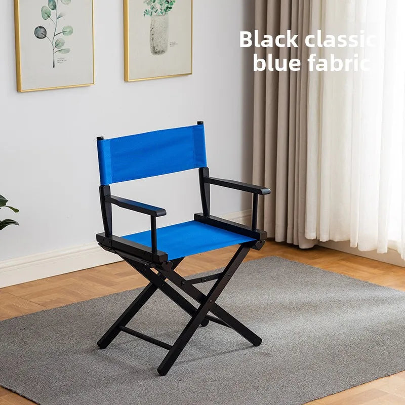 Beech director chair portable solid wood folding chair outdoor leisure chair makeup chair outdoor sketch chair bar chair fishing Oasis Select blue cloth K