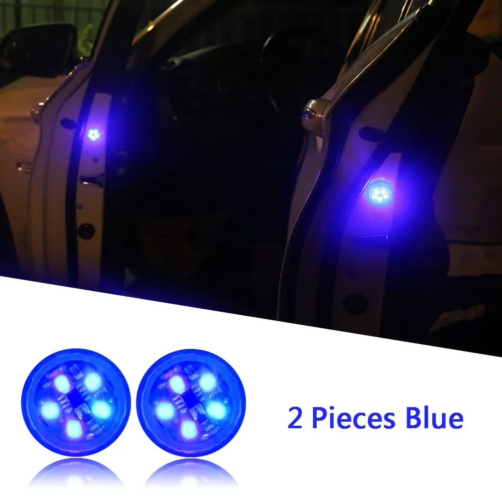 1/2/4pcs Universal LED Car Opening Door Safety Warning Anti-collision Lights Magnetic Sensor Strobe Flashing Alarm Lights Oasis Select Blue 2pcs