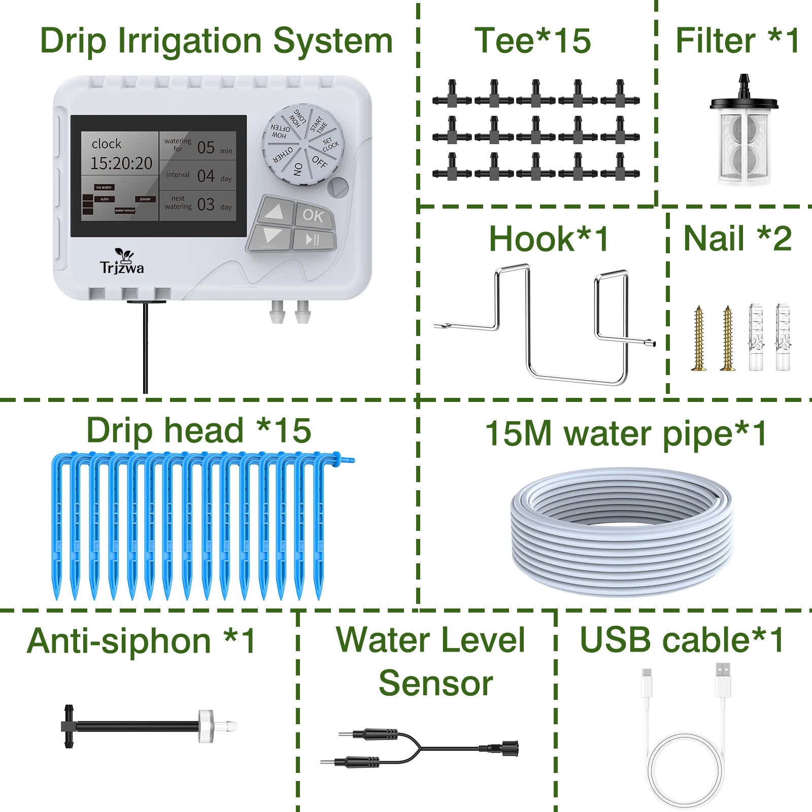 Indoor Automatic Irrigation System,2200mAh Watering Timer USB Rechargeable,Self Watering System with Drip Hose 15 Drip Tips Etc Oasis Select 1 kit Drip Accessory