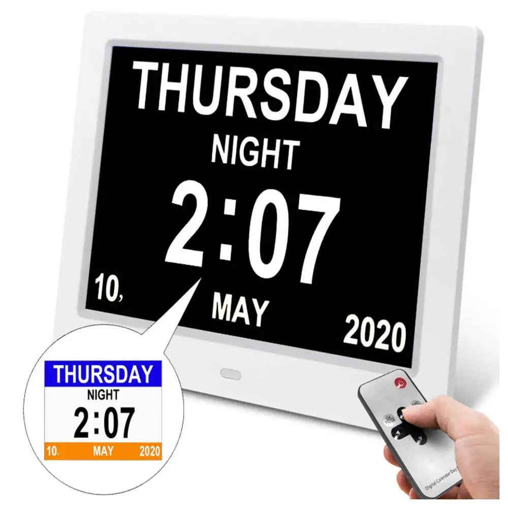 Day Month Year Date Time LCD Screen Dementia Table Home Decor Digital Clock Calendar Alarm Clock Oasis Select