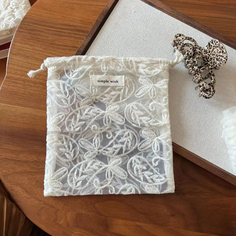 Vintage Lace Drawstring Bag | Travel Organizer for Cables & Cosmetics