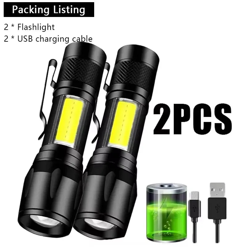COB+XPE Mini LED Camping Flashlight Portable USB Rechargeable Torch Outdoor Zoomable Light Tactical Lantern Lamp with Pen Clip Oasis Select