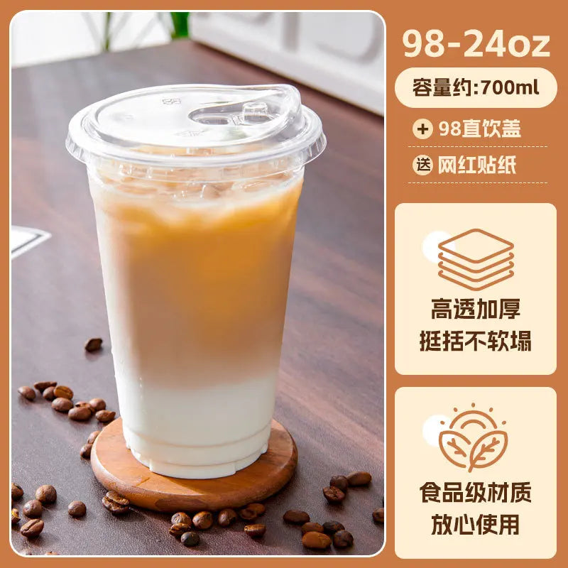 50 Set Thickened Clear PET Coffee Cups with Leak Proof Straight Lids, Disposable Food Safe Cups for Milk Tea, Juice, Beverages Oasis Select 700ml 50 Set