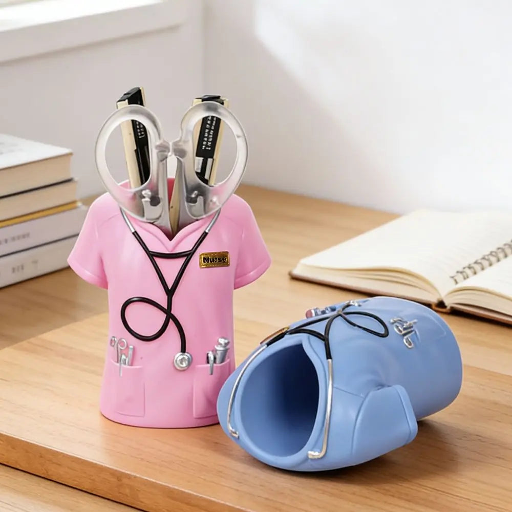 Creative Doctor's Coat-Shaped Pen Holder With Stethoscope Decoration Practical Doctor White Coat Pencil Holder Oasis Select