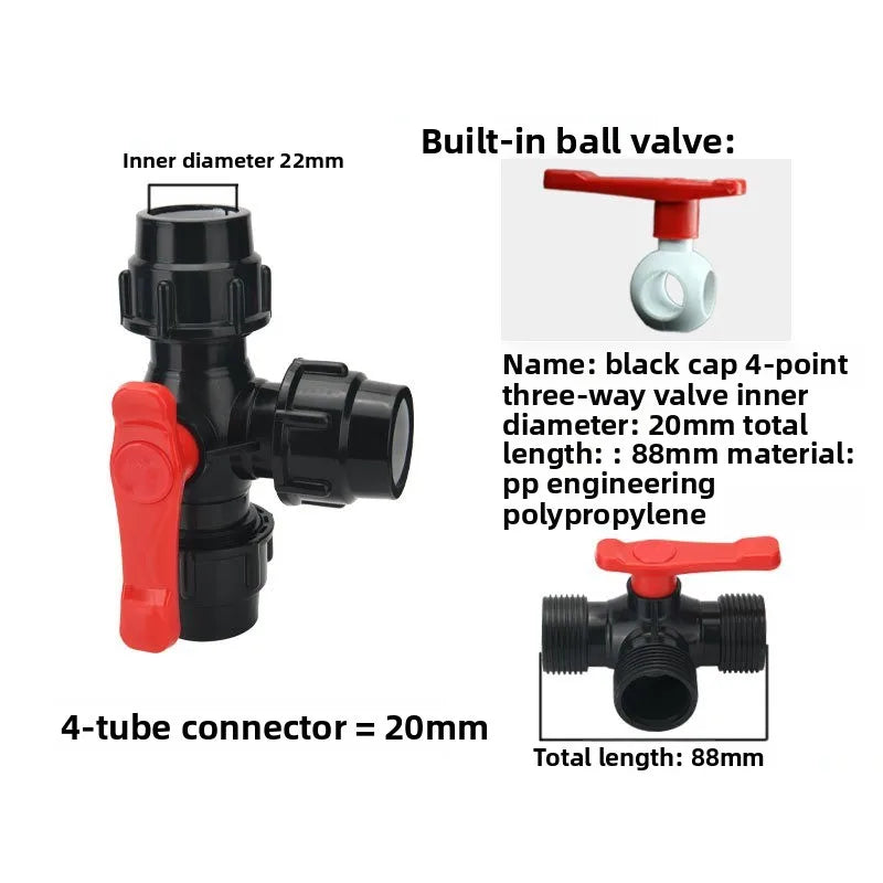 1x PE Pipe 3-Way Ball Valve 20/25/32/40/50mm Plastic Ball Quick Connect Three-way Three-way Ball Oasis Select 20mm