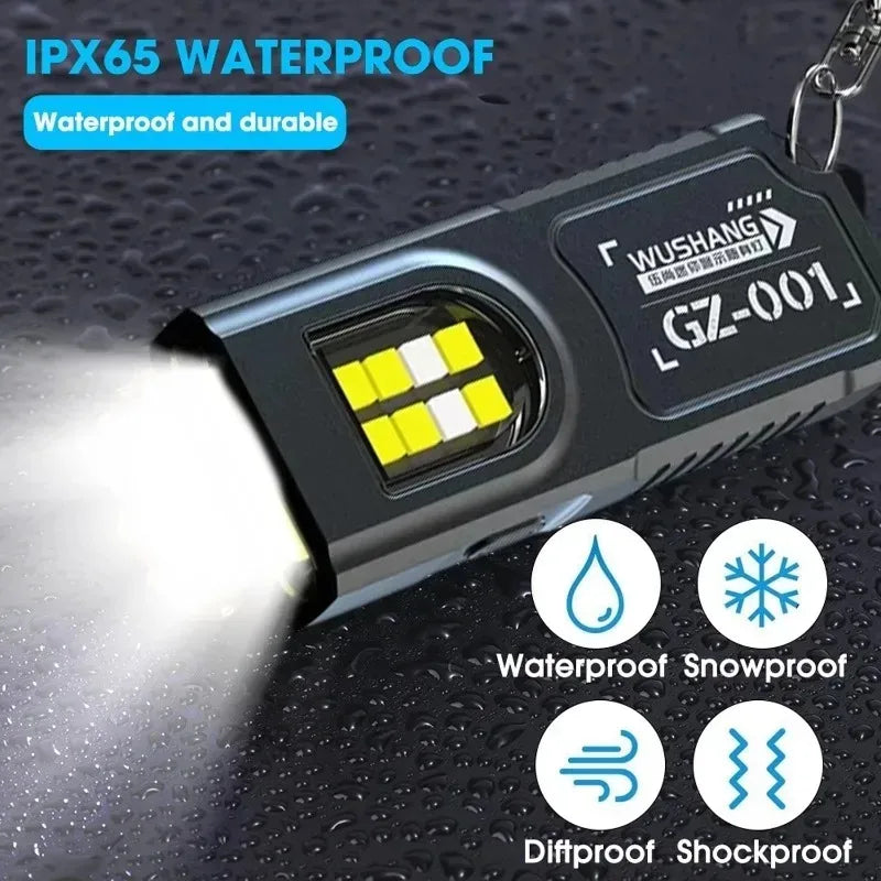 Multifunctional LED Flashlight Keychain Rechargeable Mini Torch with COB Work Light Keyring Torch Camping Walking Pocket Lamp Oasis Select