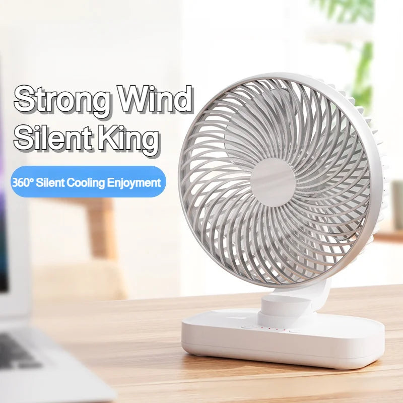 360° Oscillating USB Rechargeable Desktop Fan – 4-Speed