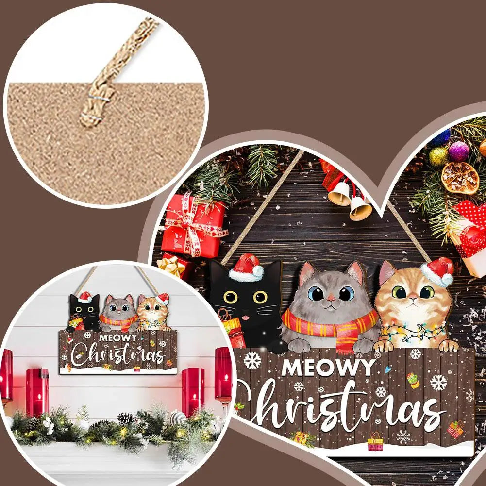 Wooden Christmas Cat Ornament – Tree, Door & Wall Pendant Christmas Ornament Oasis Select