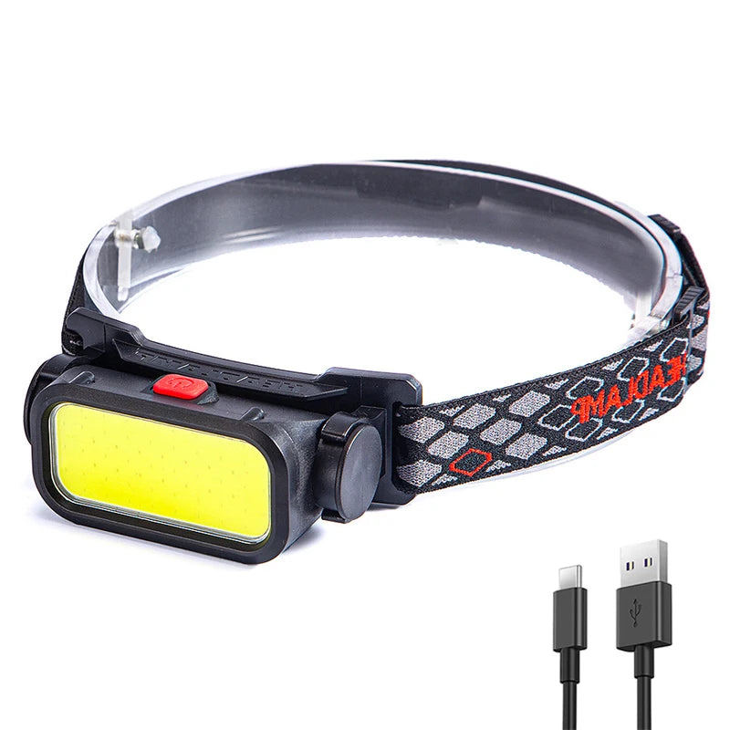 Powerful COB LED Headlamp USB Rechargeable 4 Modes Lighting Head Flashlight With 18650 Built in Battery Camping Fishing Lantern Oasis Select package A