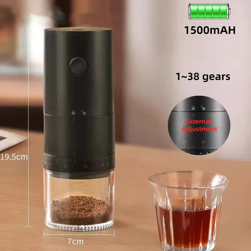 New Portable Electric Power Display Coffee Bean Grinder 38 Gears External Adjustable USB 2000mAh Household Mini Coffee Machine Oasis Select Black Basics