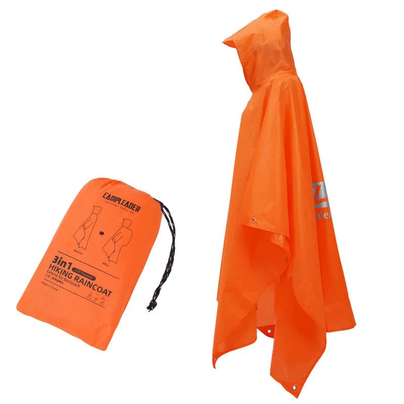 3-in-1 outdoor rain poncho is a waterproof multi-functional PU rain poncho suitable for hiking trekking camping and travel. Oasis Select Orange