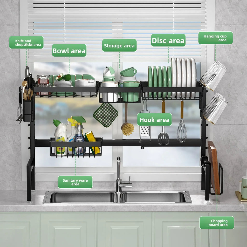 Telescopic Kitchen Sink Shelf Dish Drain Rack Countertop Multifunctional Sink Wash Dish Storage Rack Oasis Select