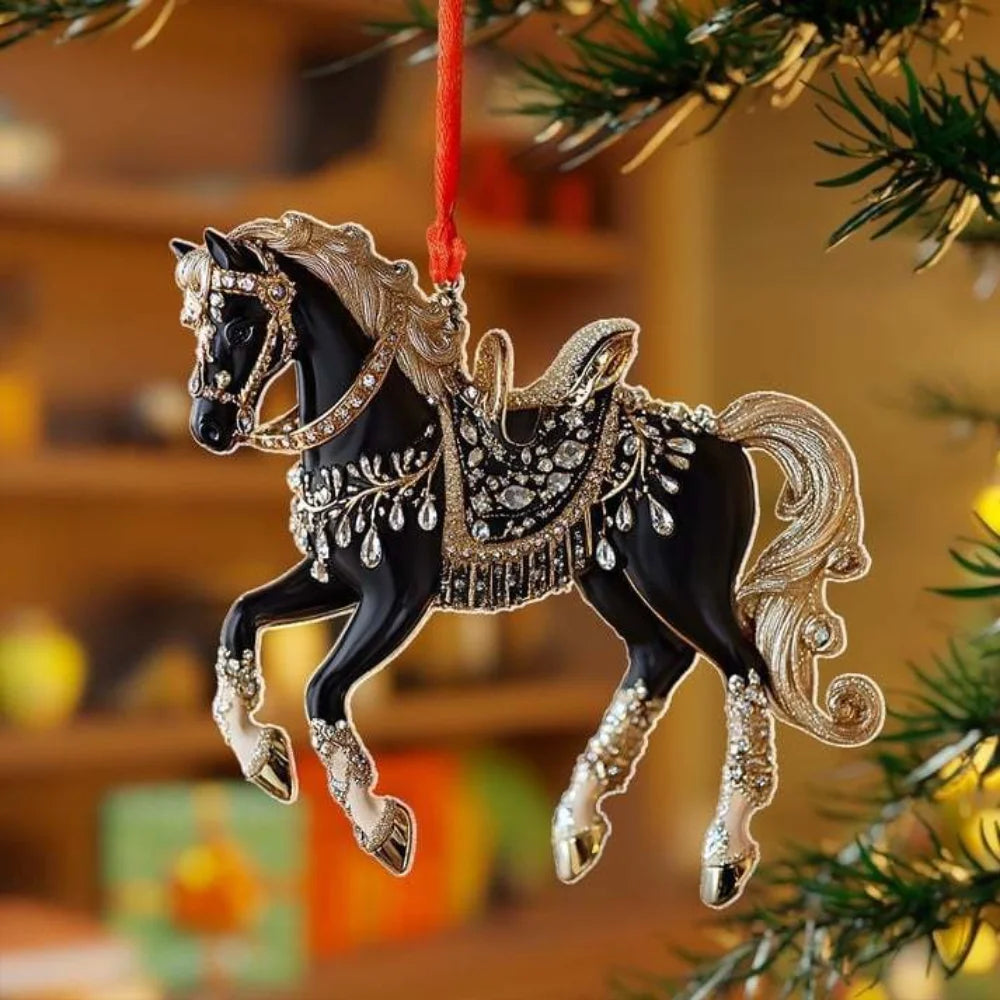 New Exquisite White Horse Acrylic Flat Car Rearview Mirror Pendant Home Decoration Backpack Keychain Hanging Christmas tree Deco Oasis Select B