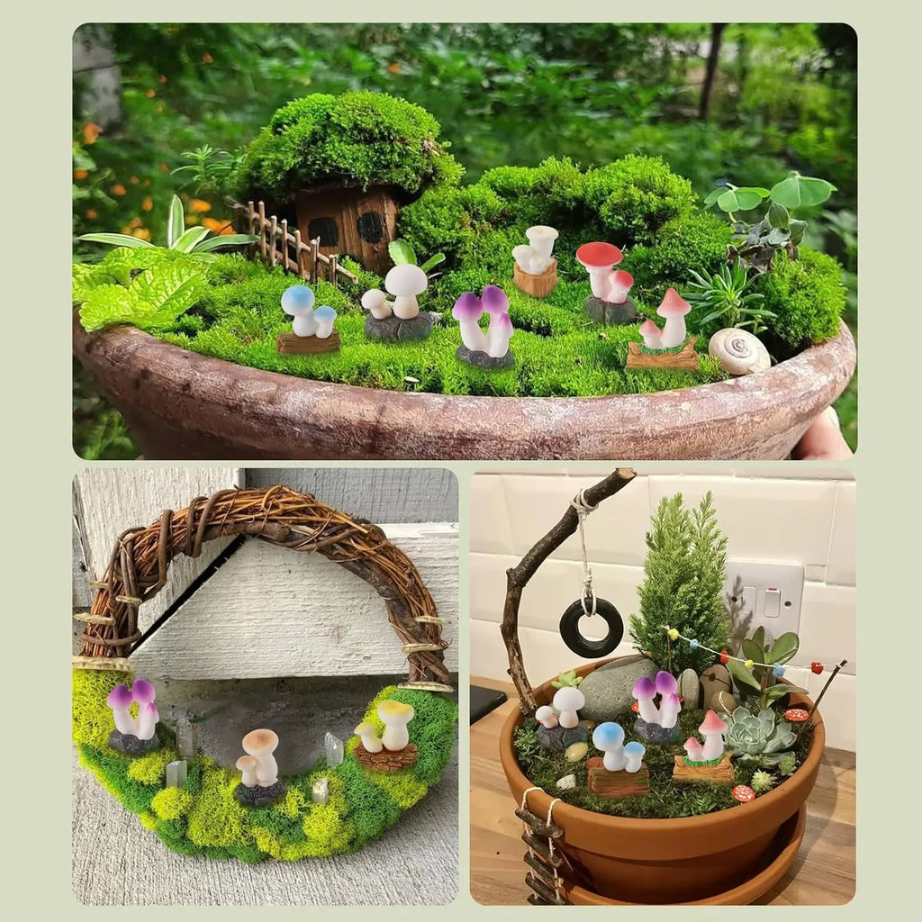 6/12PCS Mini Mushroom Figurines Resin Hand Painted Colorful Fairy Garden Terrarium Succulent DIY Micro Landscape Decor Gift Oasis Select