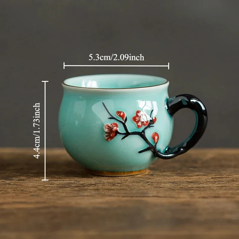 Chinese Handmade Plum Pattern Ceramic Tea Cup Small Coffee Cups with Handle China Porcelain Mugs Tea Set Oasis Select 70ml-A <200ml