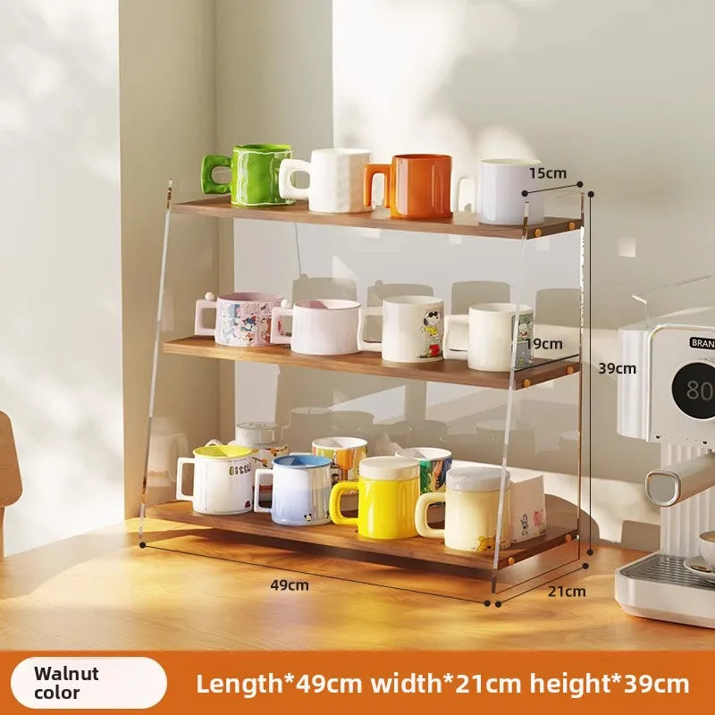 Multi-functional Desktop shelf Acrylic cup holder Water cup holder Household multi-layer storage rack sturdy and durable Oasis Select Walnut 49A