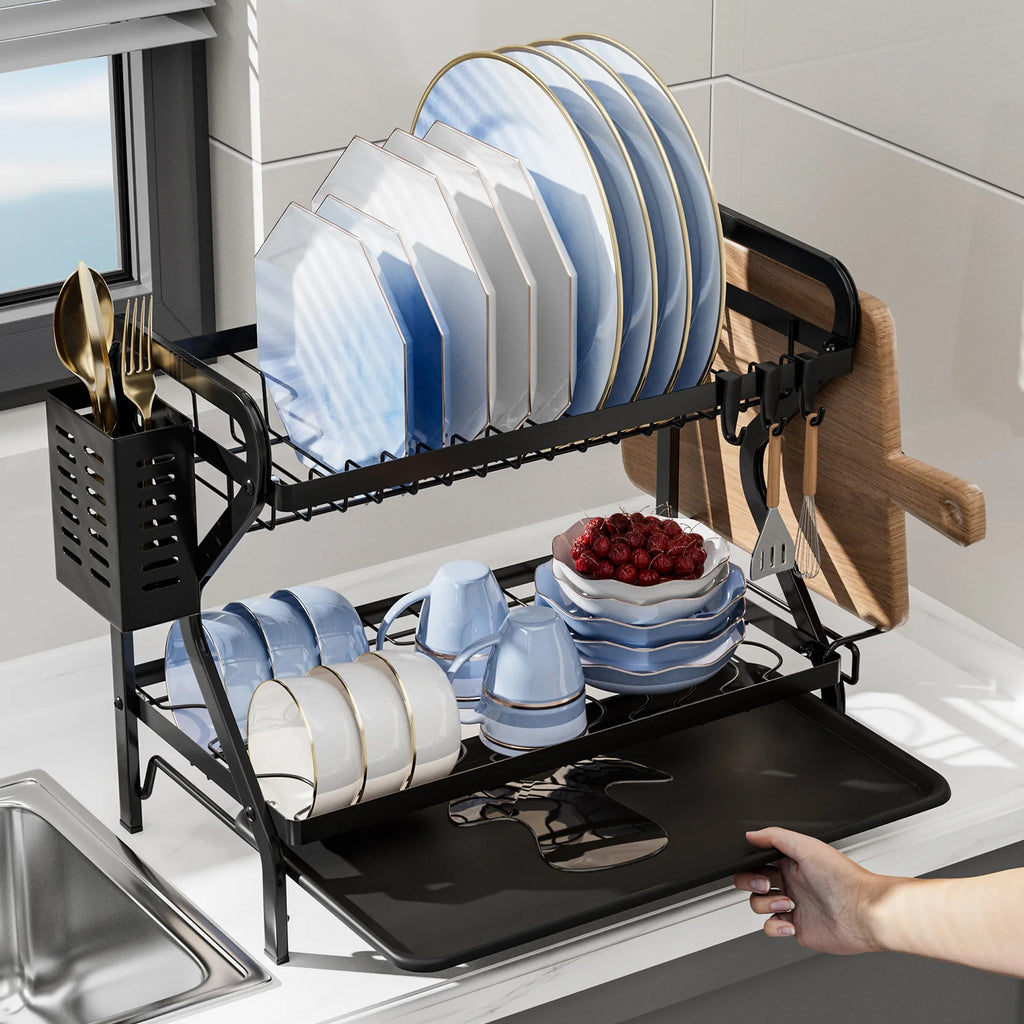 Kitchen Drain Bowl Holder Tableware Water Filter Shelf Household Plates Dish Cutlery Storage Box Oasis Select