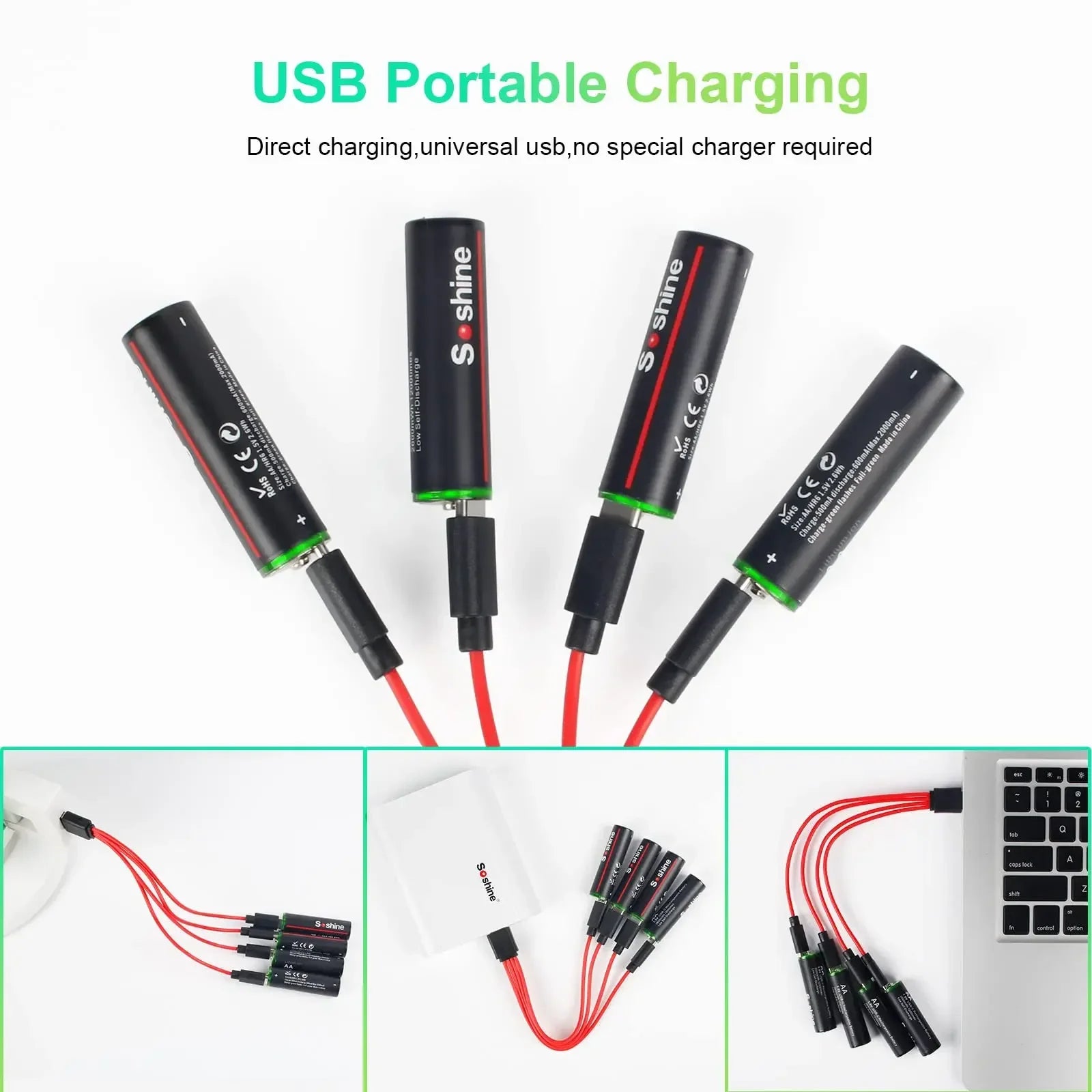 Soshine USB Lithium-ion 600mWh 1.5V AAA Rechargeable Batteries+2600mWh 1.5V AA Battery Li-ion AA and AAA Rechargeable Batteries Oasis Select
