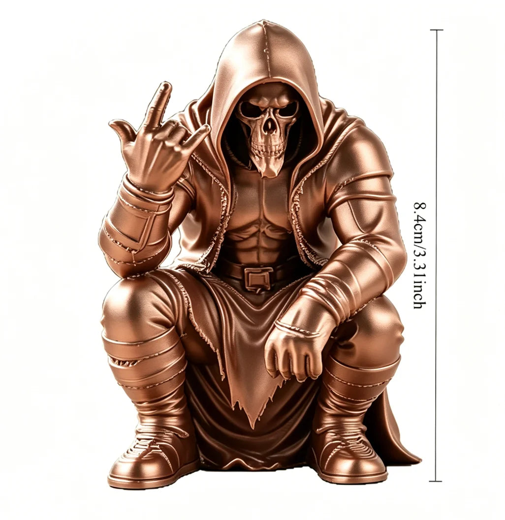 Creativity Hooded Skull Figurine Ornaments Squatting Gothic Grim Reaper Statue Handicraft Desktop Ornament for Home Office Decor Oasis Select Bronze hood