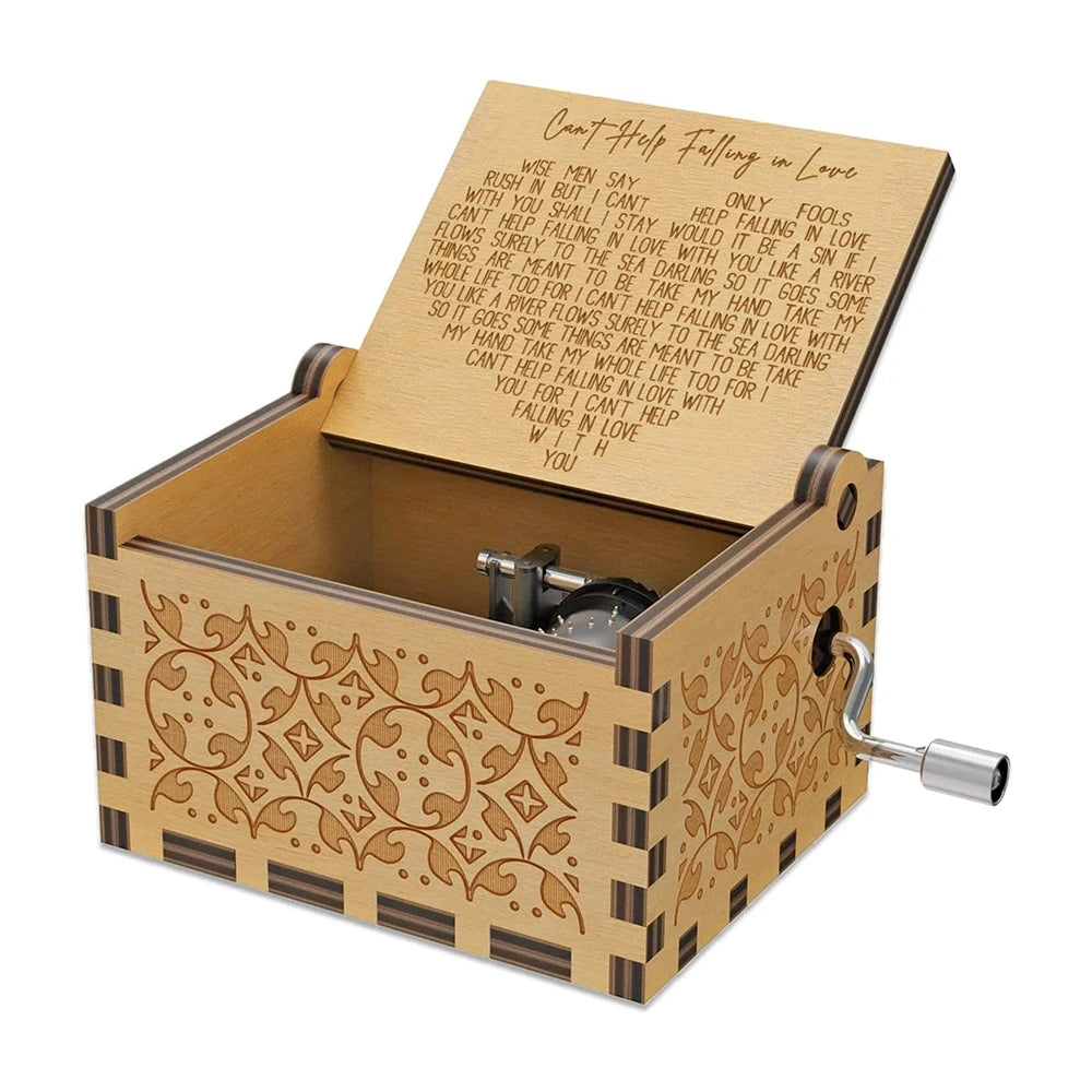 Wooden hand cranked music box falls in love, UV painted music box gives nostalgic handmade gift Oasis Select 11