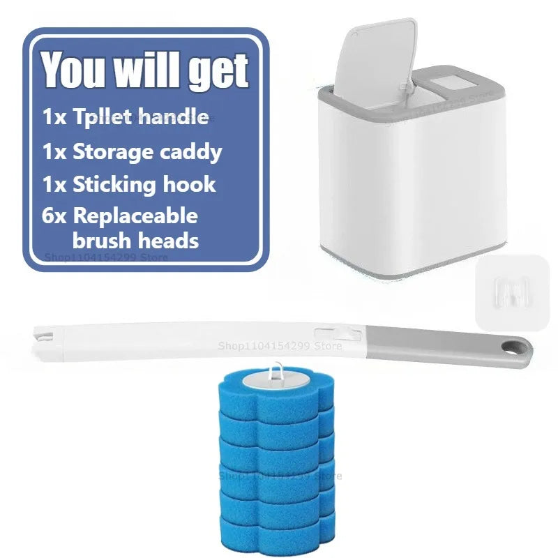 Disposable Toilet Brush Replacement Head Cleaning Kit Lengthened Handle Auto Lid Opening Toilet Bowl Cleaner Kit for Bathroom Oasis Select Grey Set -6pcs brush
