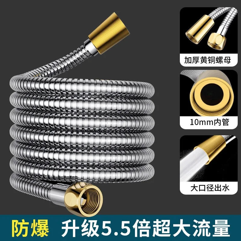 New 1pcs 1.5/2/3M SUS 304 Flexible Shower Hose Long Bathroom Big Flow Pipe Extension Water Pipe Pull Pipe Bathroom Accessories Oasis Select Silver 3.0M