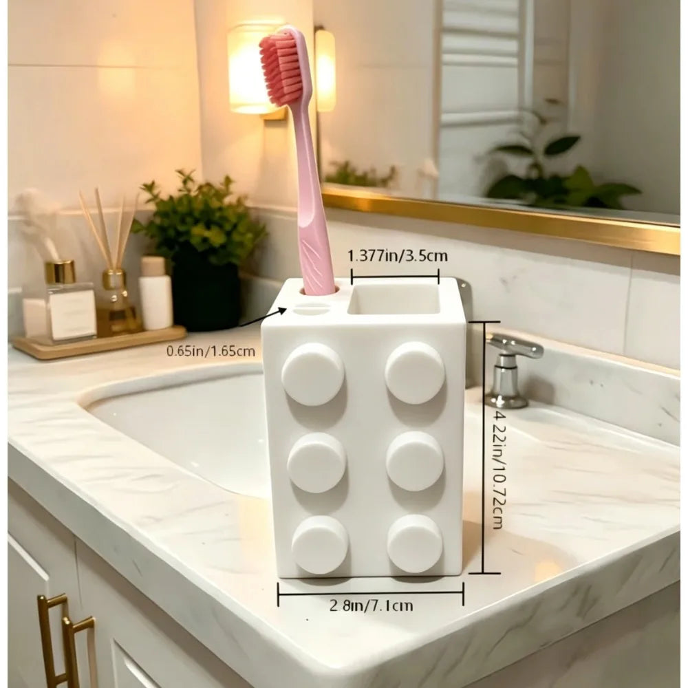 Cute Building Block Toothbrush Storage Rack Multi-Purpose Bathroom Counter Organizer Practical Washroom Vanity Accessory Decor Oasis Select