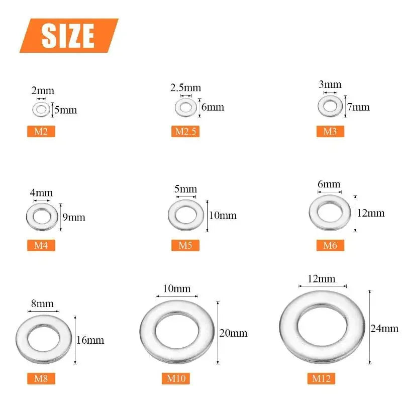 180 Pieces Stainless Steel Flat Washers M2-M10 Various Sizes with Storage Box O-Ring Fasteners Polished Surface Oasis Select